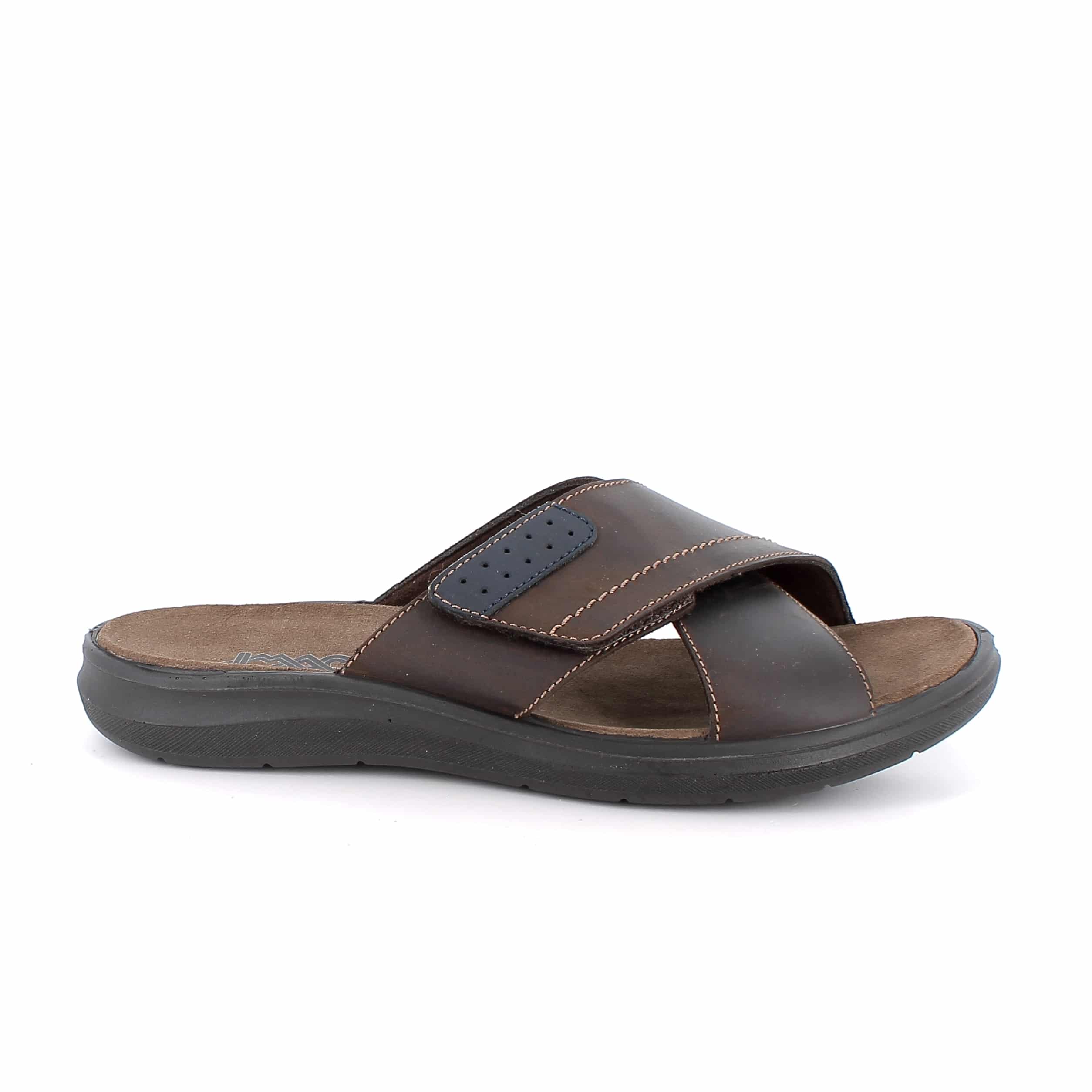כפכפים לגברים מעור טבעי רך עם רצועה מתכווננת. סוליה עם בלימת זעזועים ומדרס נוח מעניקים נוחות בהליכה. תוצרת איטליה.